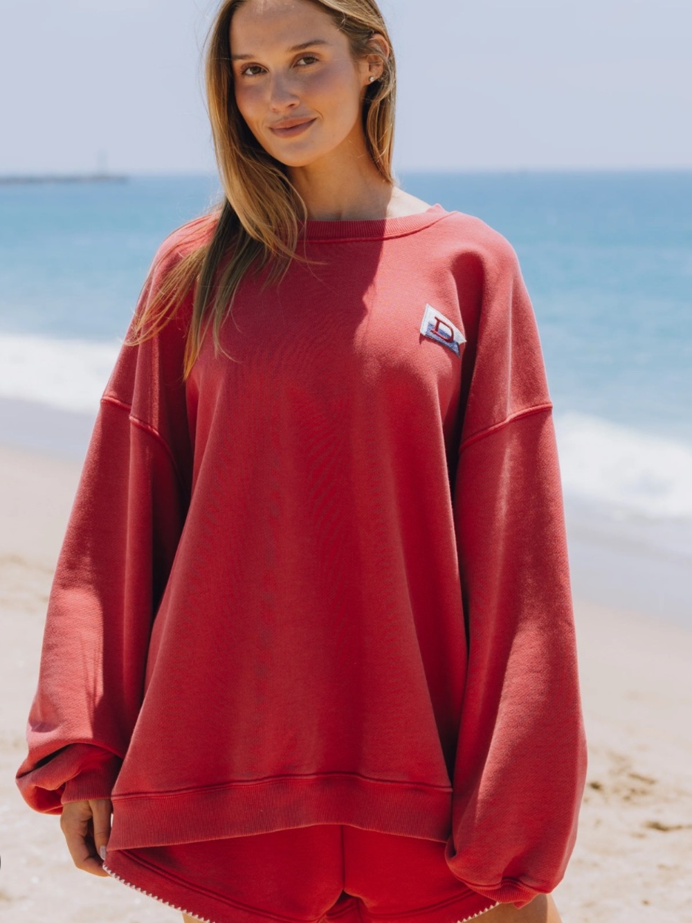 Daily Drills Out East Heavyweight Oversized Patch Crew - Red Size M/L NWOT